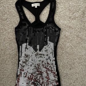 Black and Silver Sequin Fitted Tank Top